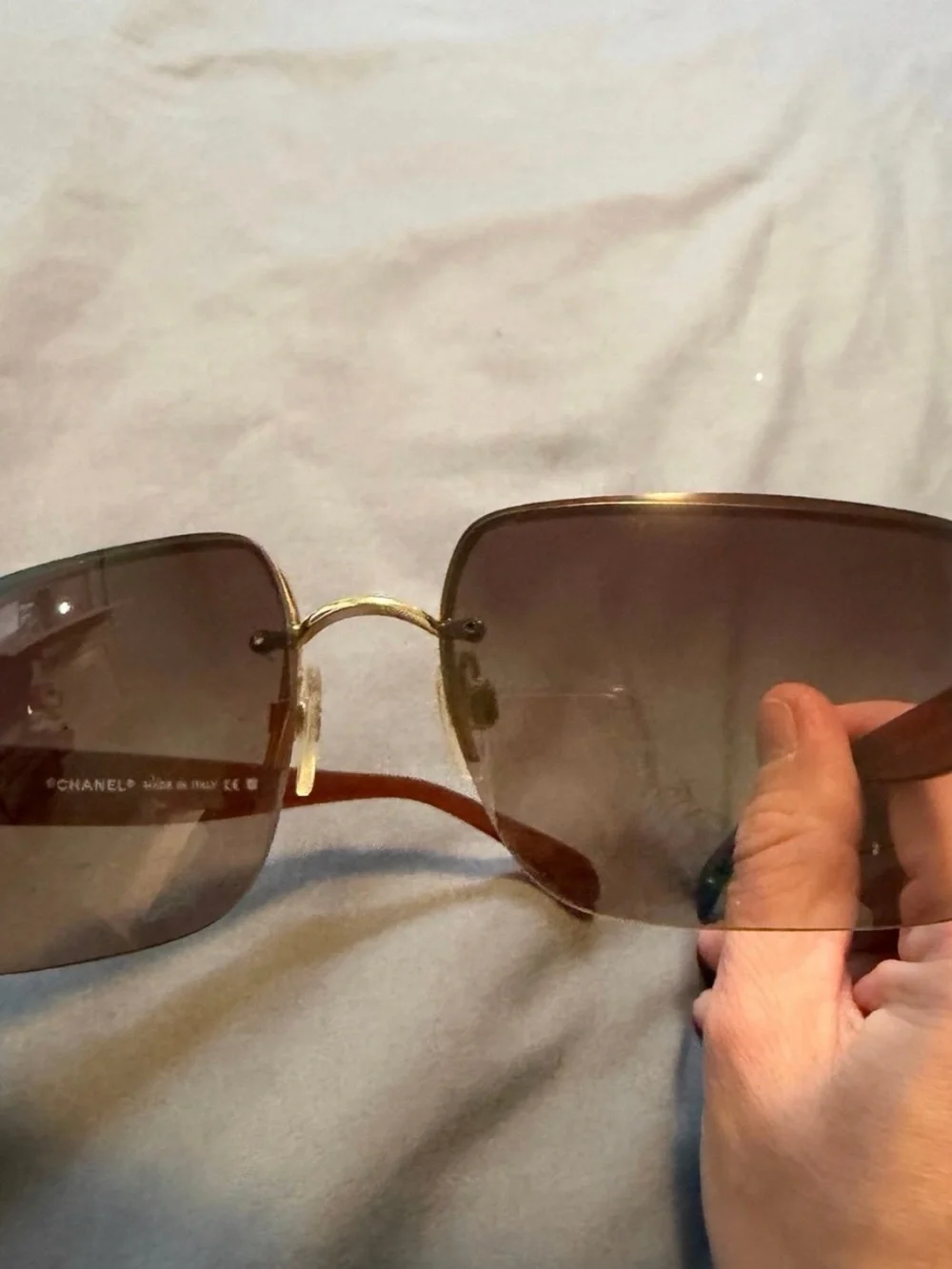 CHANEL Brown Gradient Shield Sunglasses with Gold CC Accent